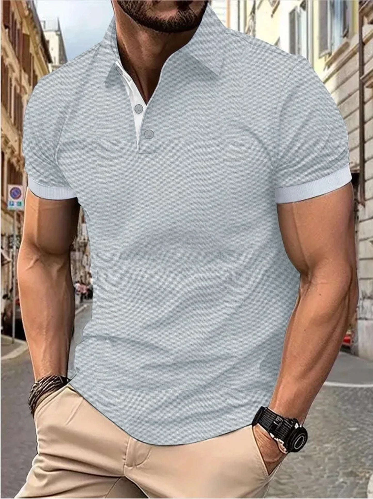 RBB Men’s Short Sleeve Color Matching Fashion Lapel Shirt – Stylish Casual Summer Top