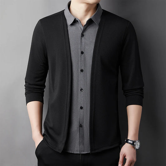 RBB Men’s Casual Long Sleeve Two-Piece Style Shirt – Comfortable Korean Fashion