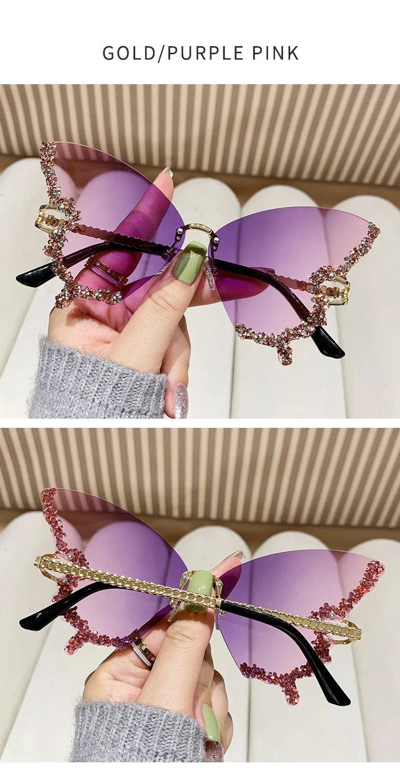 RBB Y2K Oversized Butterfly Sunglasses for Women – Diamond Edge Design, Fashion Street Style