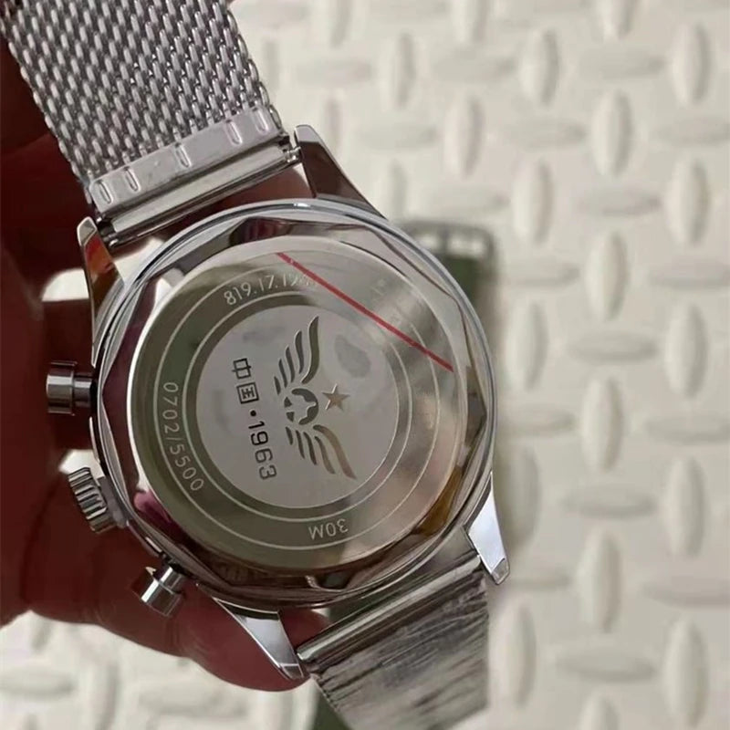 RBB Men's 42mm Pilot Chronograph Quartz Watch – Panda Dial, Military Luminous Vintage Style