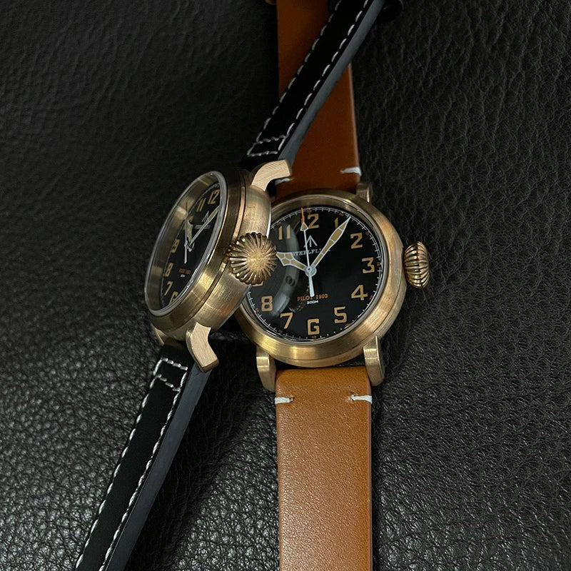 RBB 40mm Men's Bronze Pilot Quartz Wristwatch – 20ATM Waterproof, Luminous, Sapphire