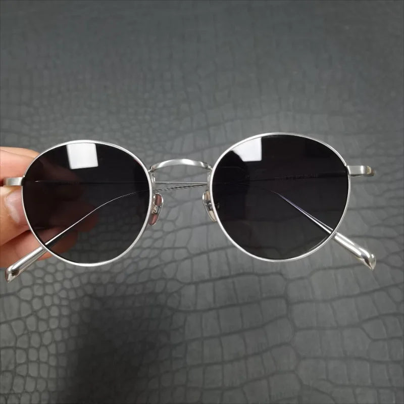 RBB Pure Titanium Retro Round Polarized Sunglasses | UV400 Gradient Brown for Men & Women