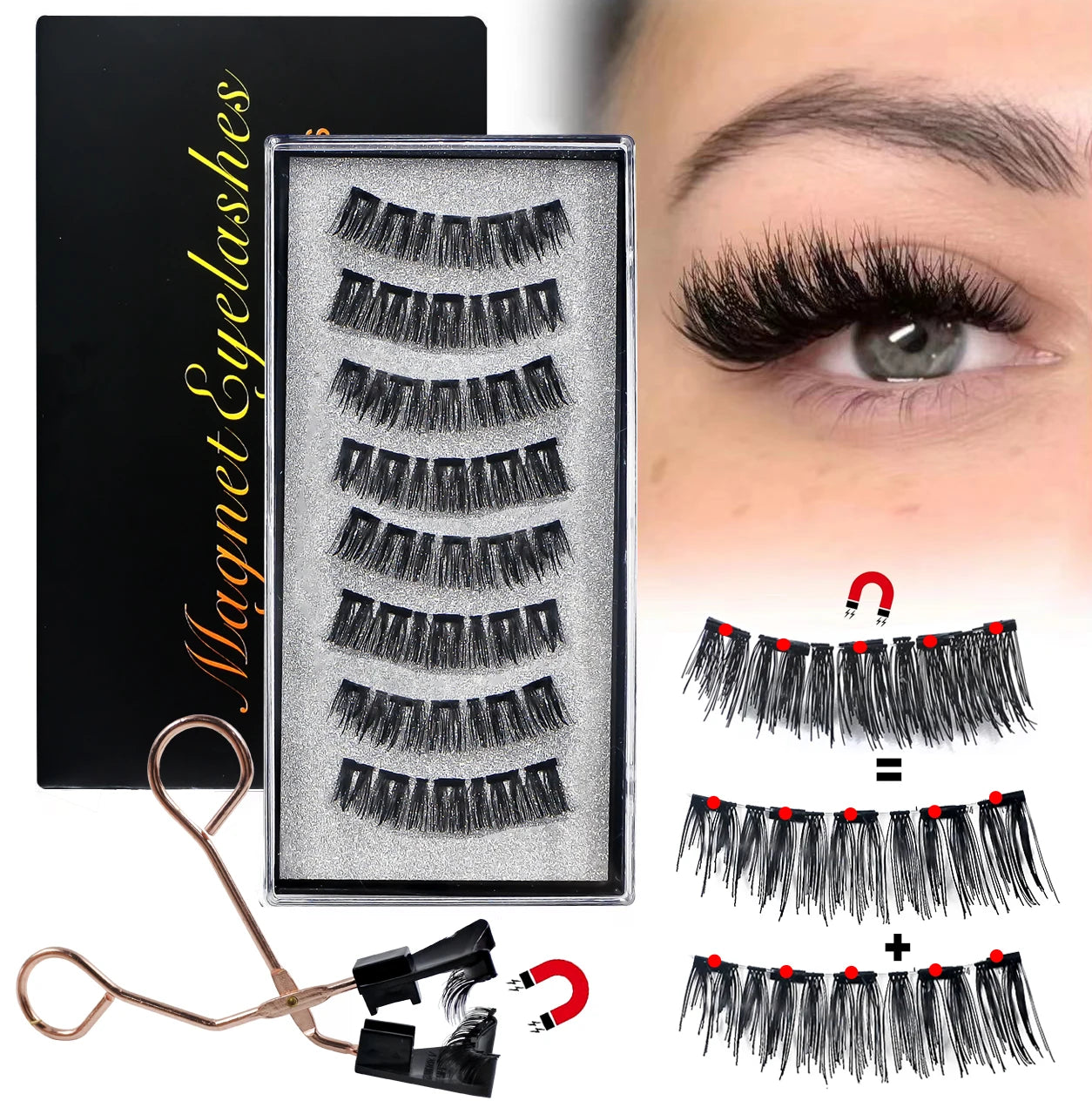 RBB 8Pcs Magnetic Eyelashes Set – No Glue Needed, Reusable Natural Thick Lashes with Applicator