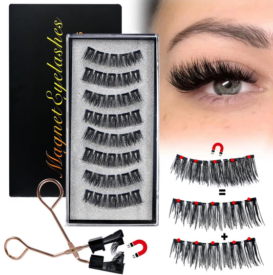 RBB 8Pcs Magnetic Eyelashes Set – No Glue Needed, Reusable Natural Thick Lashes with Applicator