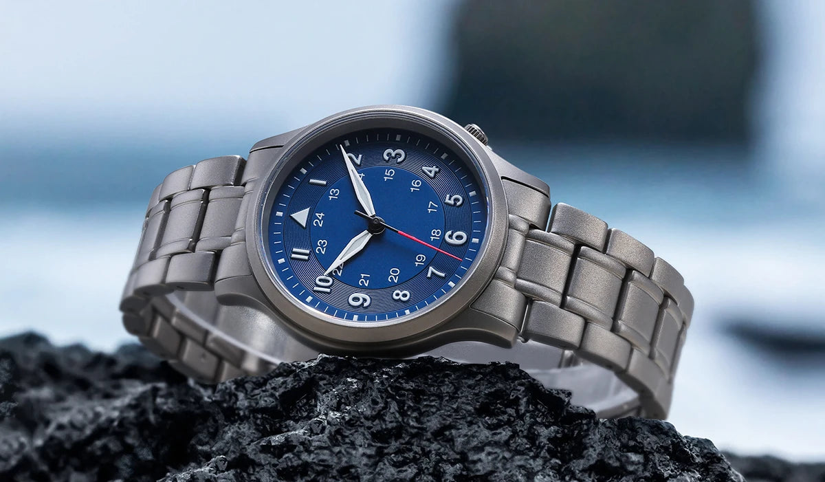 RBB Full Titanium Pilot Men's Watch – VH31 Quartz, Sapphire Glass, Super Luminous, Lightweight Sport Wristwatch