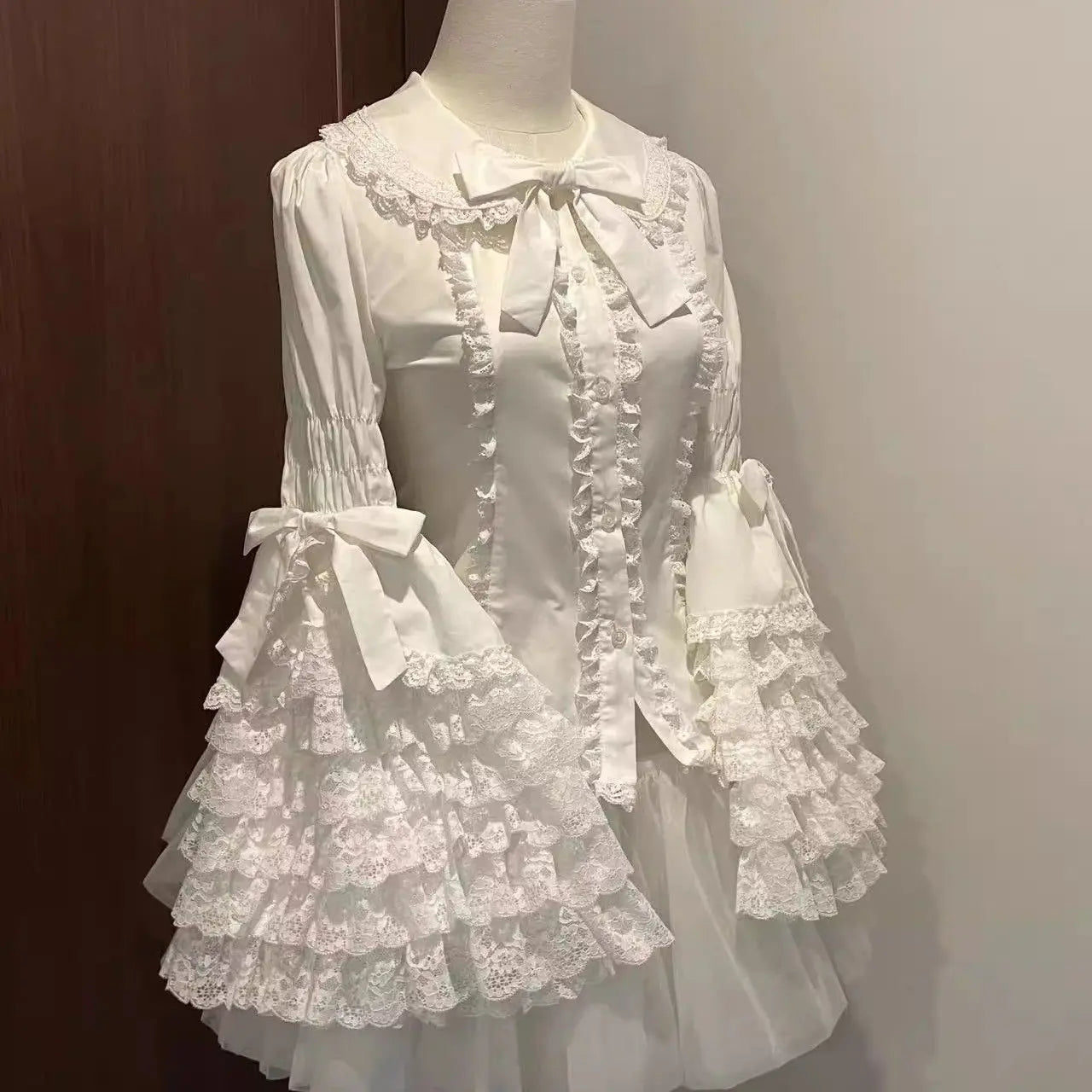 RBB Women's Lolita Lace Ruffle Blouse – Sweet Peter Pan Collar Oversized Flare Sleeve Top