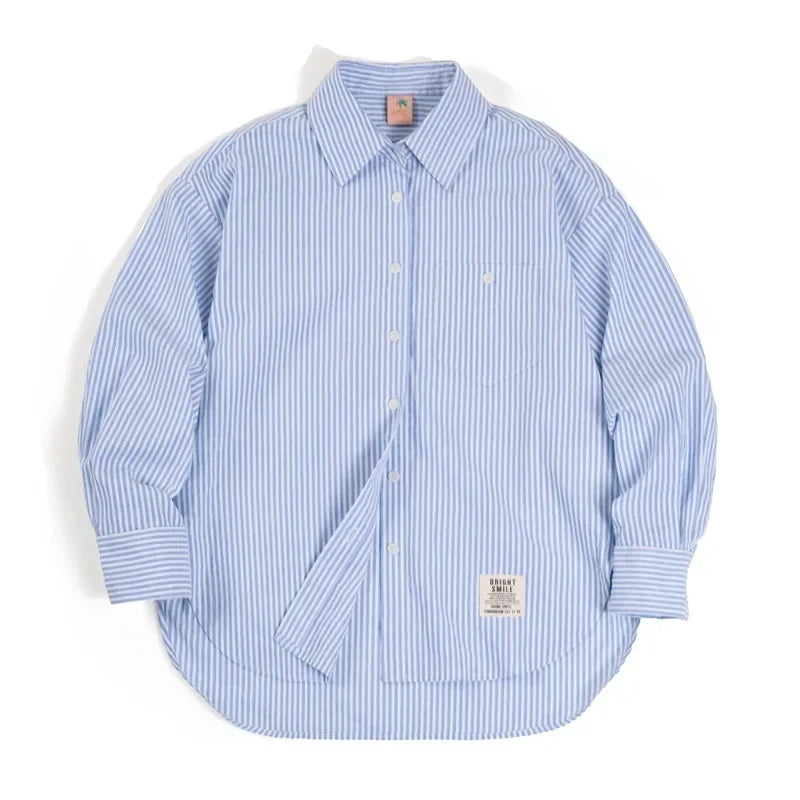 RBB Women's French Classic Striped Shirt – Oversized Long Sleeve Blouse