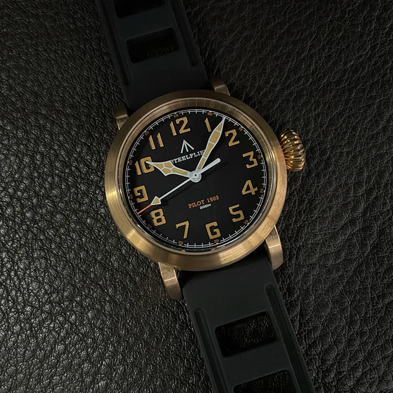 RBB 40mm Men's Bronze Pilot Quartz Wristwatch – 20ATM Waterproof, Luminous, Sapphire