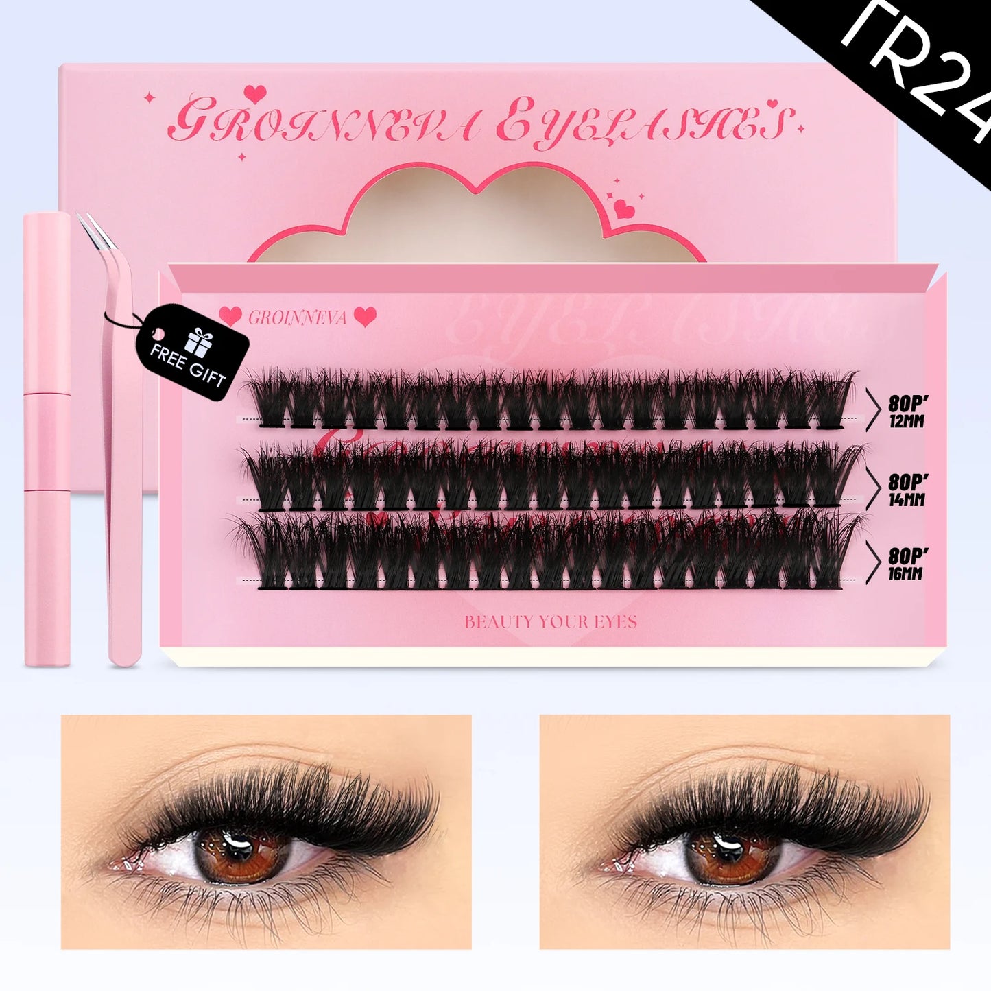 DIY Lash Clusters Set – Mixed Fluffy Individual Extensions with Lash Bond & Seal Kit