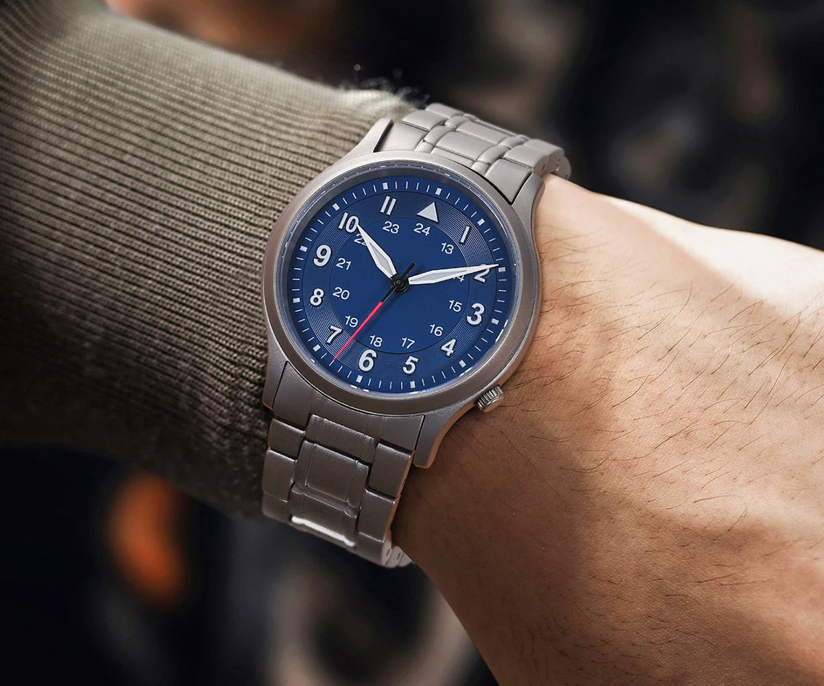 RBB Full Titanium Pilot Men's Watch – VH31 Quartz, Sapphire Glass, Super Luminous, Lightweight Sport Wristwatch