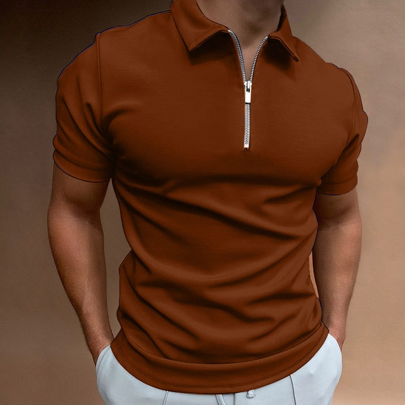 RBB Men’s Summer Solid Color Polo Shirt – Casual Short Sleeve Zipper Collar Streetwear Top