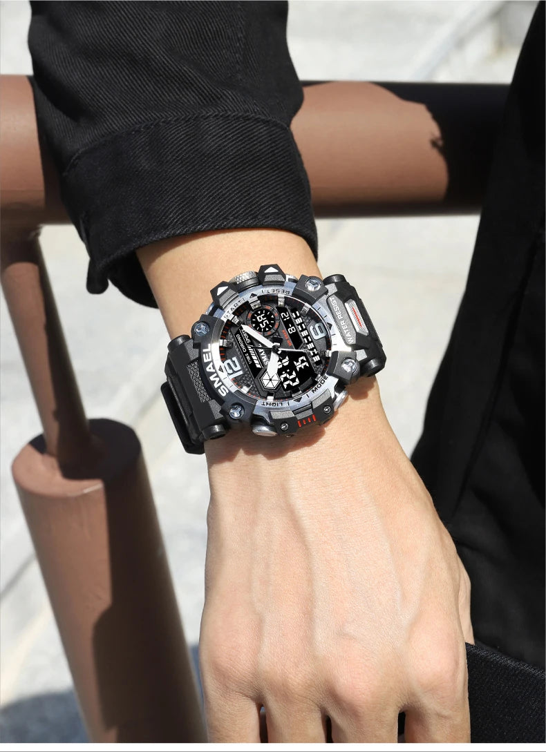 RBB Men’s Digital Sports Watch – 50M Waterproof, Dual Display, LED Quartz