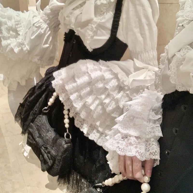 RBB Women's Lolita Lace Ruffle Blouse – Sweet Peter Pan Collar Oversized Flare Sleeve Top