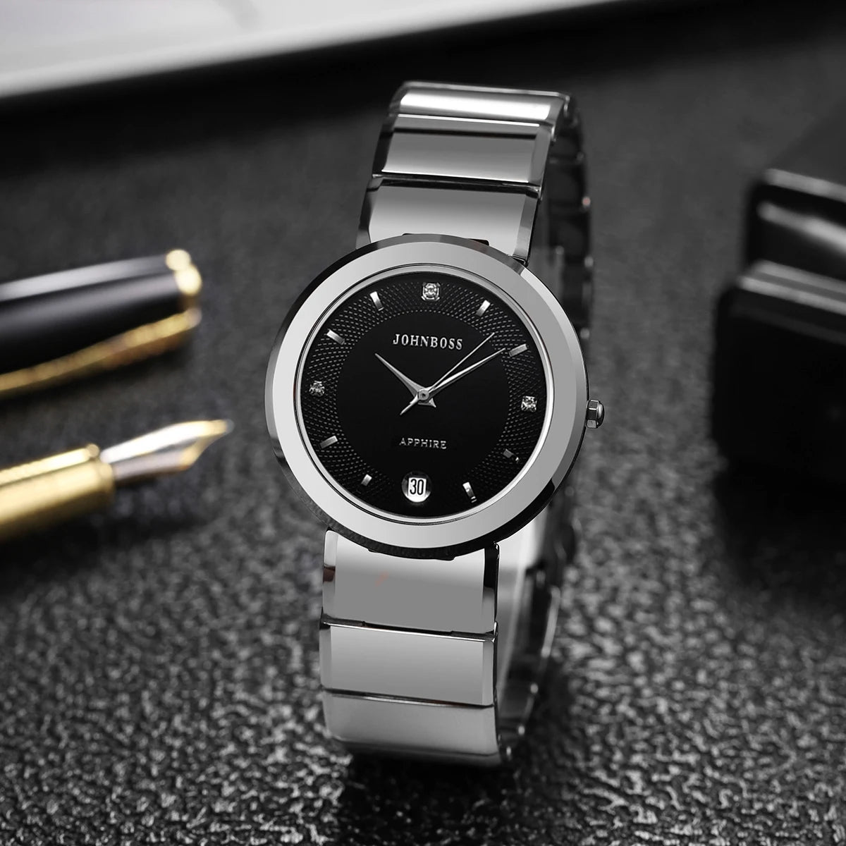 RBB Men's Round Tungsten Steel Watch – Swiss Quartz Movement, Sapphire Glass, Date Function, Waterproof