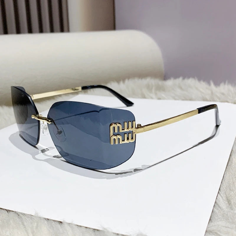 RBB Classic Rimless Rectangle Sunglasses for Women – Luxury Gradient Shades