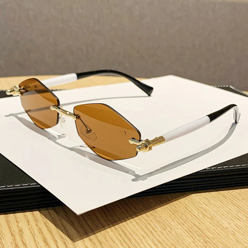 RBB Small Rhombus Gradient Sunglasses – Stripe Print Legs, Unisex Hip Hop Driving Shades