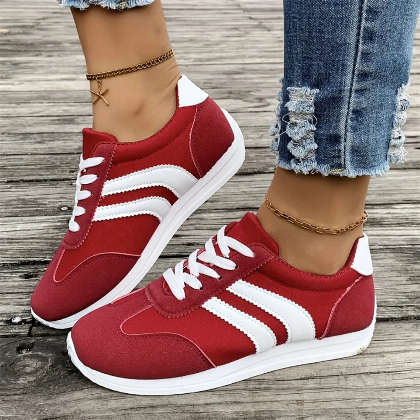 2025 Spring Women’s Sneakers – Comfortable, Versatile Flat Casual Lace-Up Sports Shoes, Plus Size