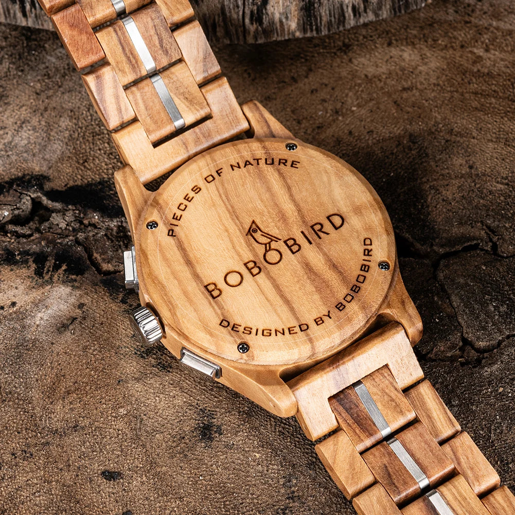 RBB Wooden Chronograph Watch for Men – Luminous Hands, Natural Wood Design, Anniversary Gift