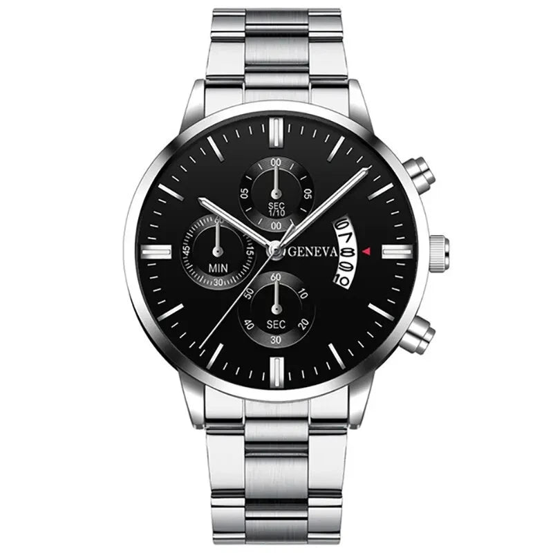 RBB Fashion Men's Stainless Steel Watch – Luxury Quartz Business Wristwatch with Calendar