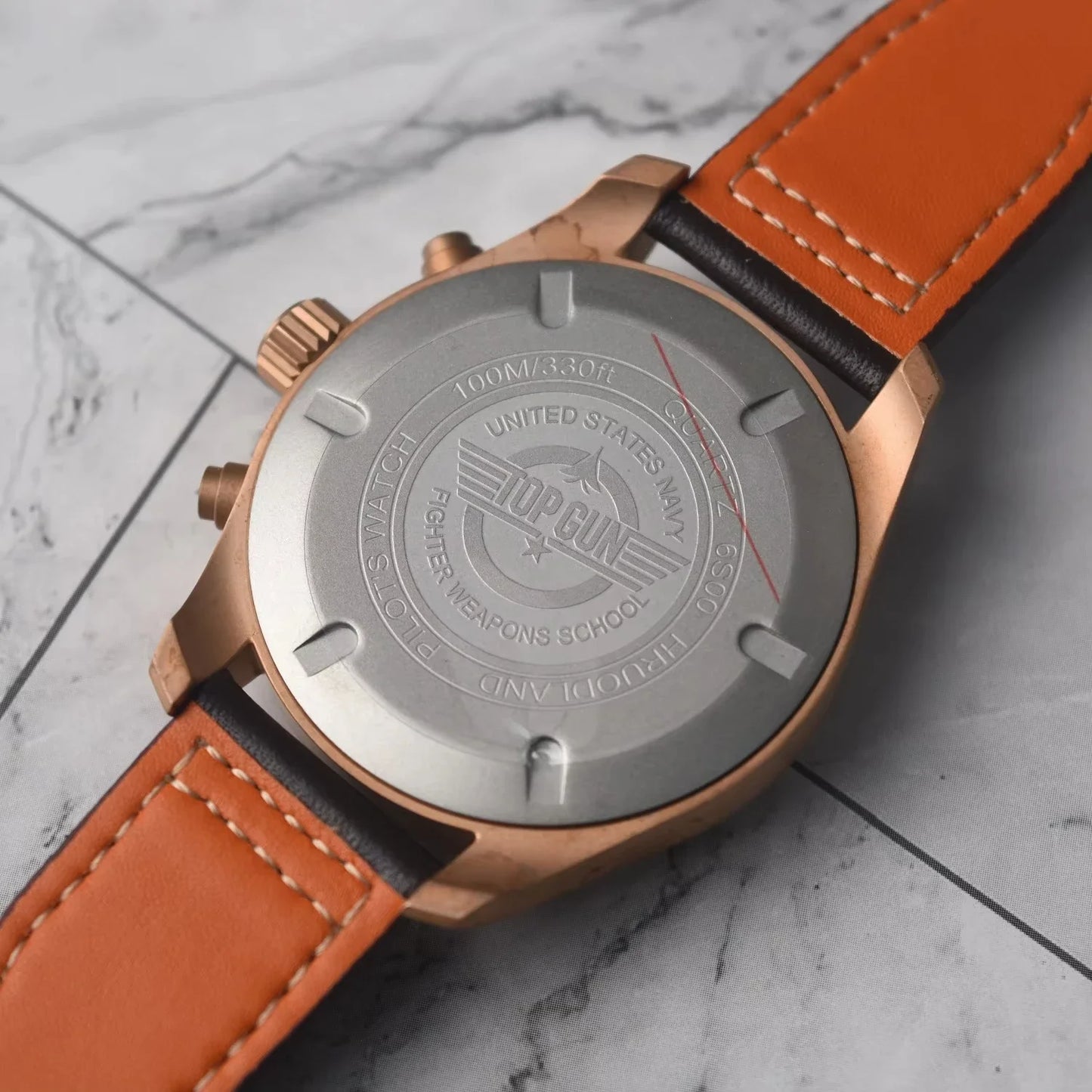 RBB Solid Bronze Men's Quartz Pilot Watch – Chronograph, Sapphire Crystal, 100M Waterproof, Leather Strap