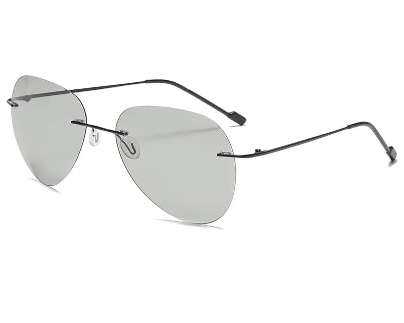 RBB Rimless Polarized Photochromic Sunglasses | Ultra-Light Titanium Driving Glasses for Men – Day & Night Vision