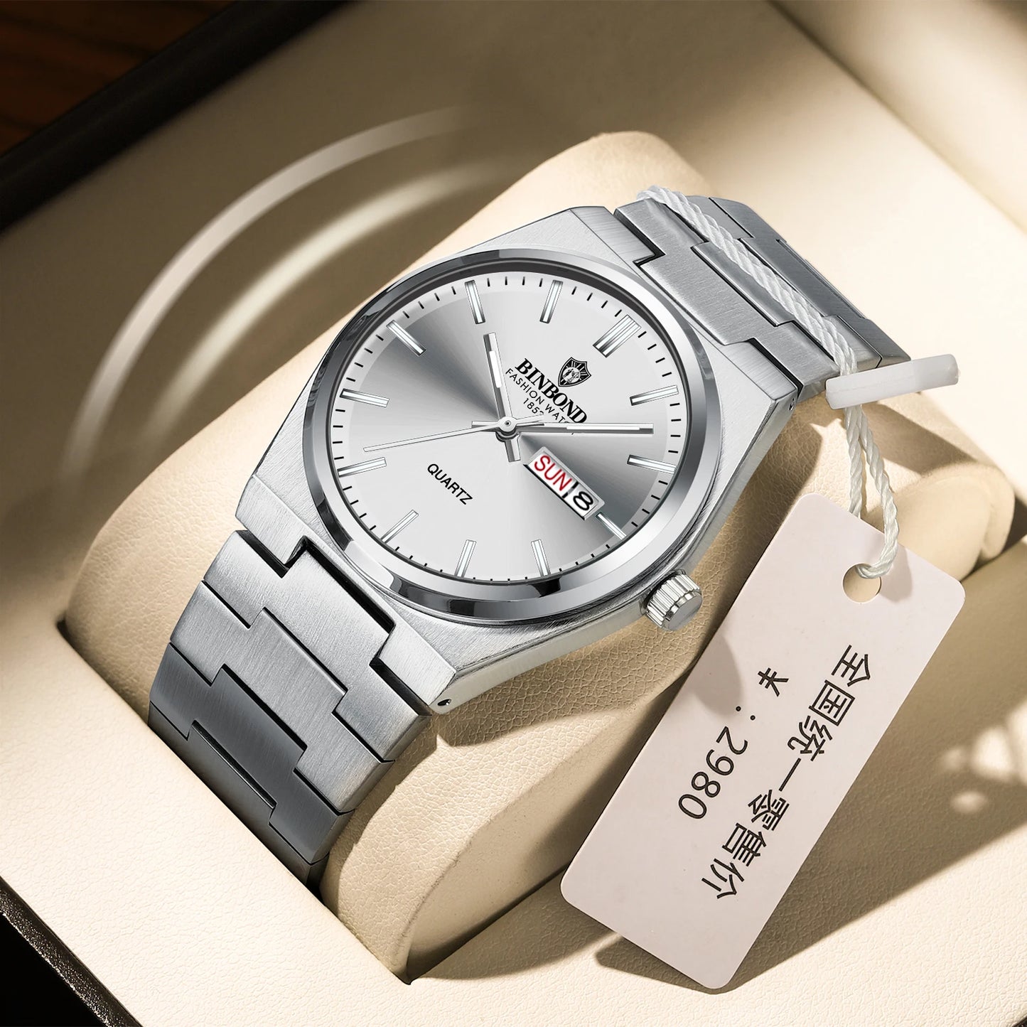 RBB Luxury Men's Quartz Watch – Waterproof Stainless Steel Sport Wristwatch with Date & Luminous Display + Gift Box