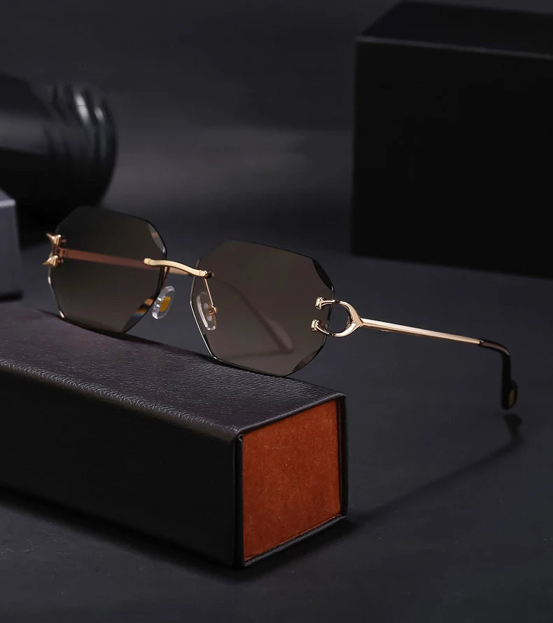 RBB Luxury Rimless Sunglasses – Unisex Stylish Metal Frame Vintage UV400 Mirror Shades