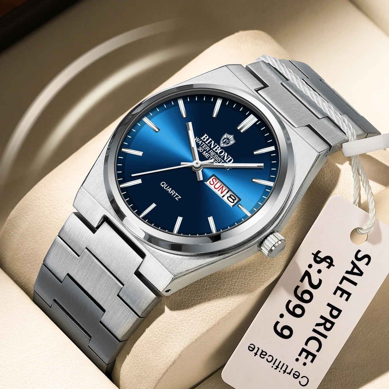 RBB Luxury Men’s Quartz Watch – Stainless Steel, Date & Week Display, Waterproof, Luminous