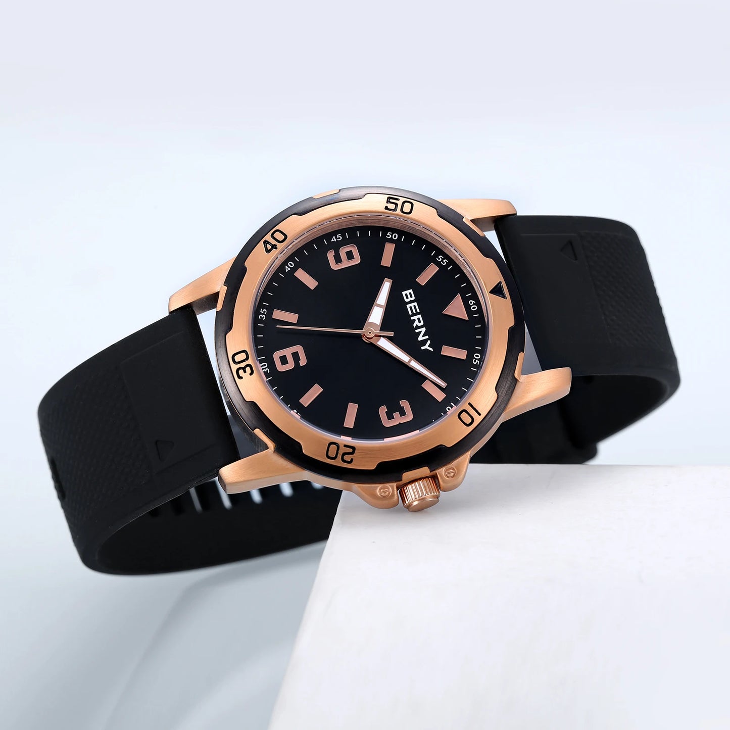 RBB Men’s Luminous Casual Sport Quartz Watch – Waterproof with Soft Silicone Strap & Brass Case