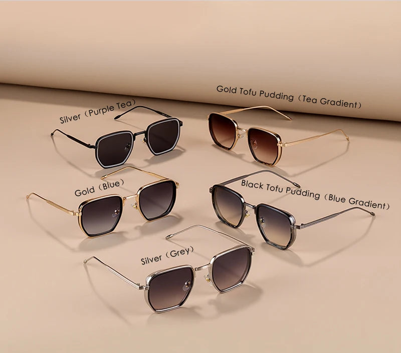 RBB Retro Polygon Square Sunglasses – UV400 Gradient Vintage Eyewear for Men & Women