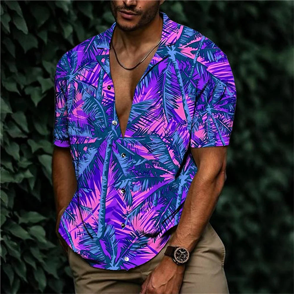 RBB Summer 2025 Men’s Hawaiian Shirt – 3D Animal & Plant Print, Short Sleeve, Beach Style, Plus Size up to 5XL