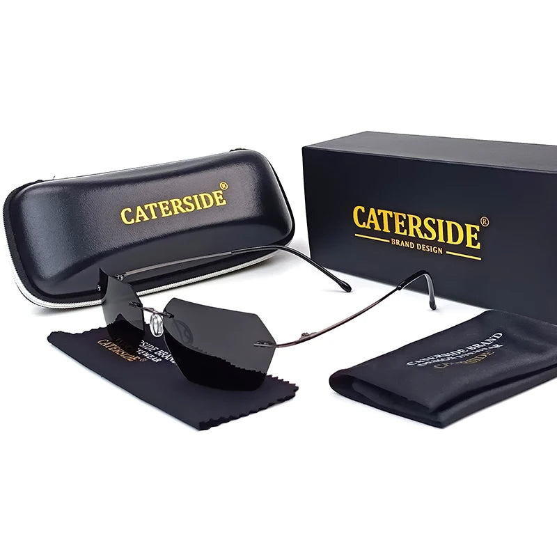 RBB Rimless Titanium Polarized Sunglasses – Ultra-Light Polygonal Design for Men & Women