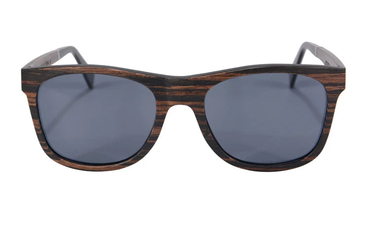 RBB Polarized Wood Frame Sunglasses – Unisex Square Ebony Shades for Biking & Outdoor Wear