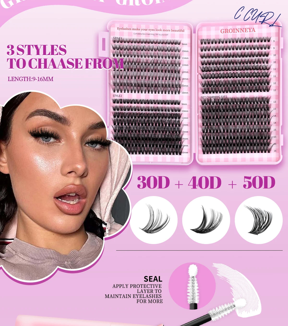 DIY Lash Clusters Set – Mixed Fluffy Individual Extensions with Lash Bond & Seal Kit