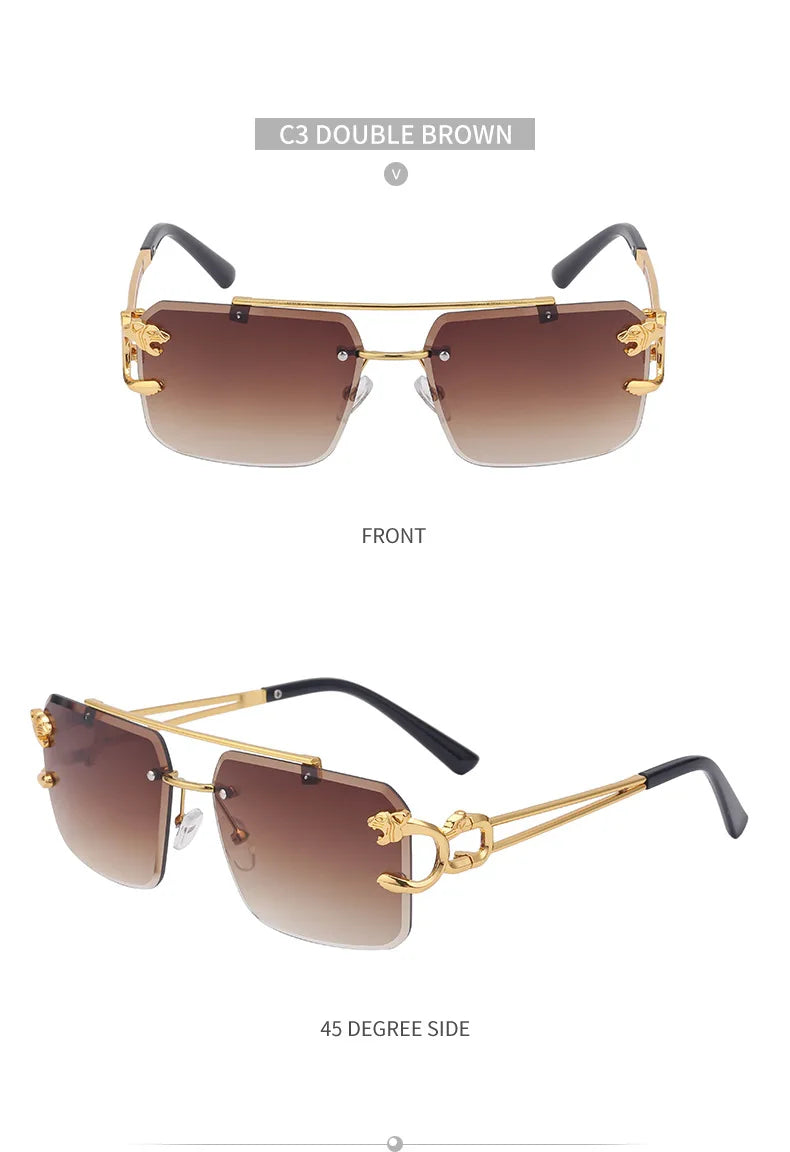 RBB 90168 Women's Fashion Metal Leopard Rimless Sunglasses – Gradient Ocean Film UV400 Double Bridge Design