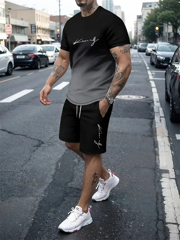 RBB Men’s 2-Piece Summer Outfit – 3D Printed Short Sleeve T-Shirt & Casual Shorts Sportswear Tracksuit