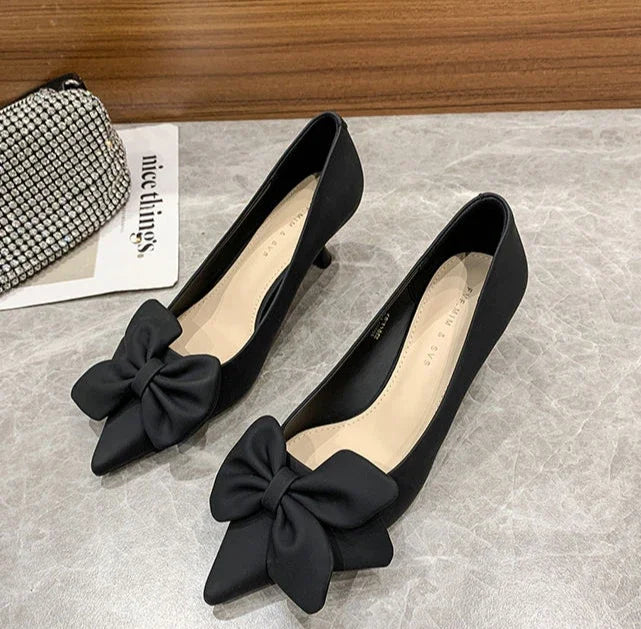 RBB With Heel Sexy Shoes for Women Moccasins Black Y2K Vacation Summer 2025 Chic and Elegant High Quality Slip-On Pumps - Size 39