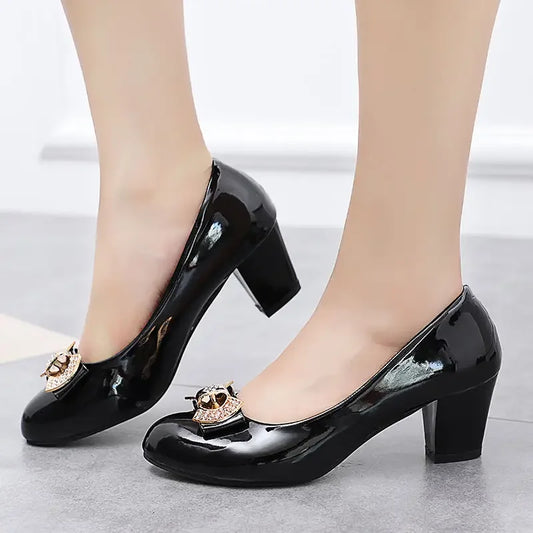 RBB Luxury Y2K Block Heel Pumps with Bow – Formal Chunky Heels for Women