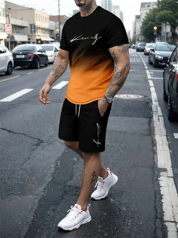 RBB Men’s 2-Piece Summer Outfit – 3D Printed Short Sleeve T-Shirt & Casual Shorts Sportswear Tracksuit