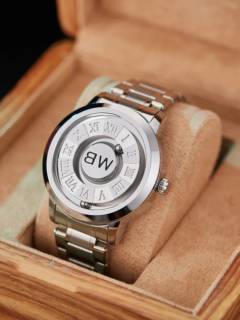 RBB New Men’s Black Stainless Steel Quartz Wristwatch – Magnetic Bead Pointer, Conceptual Dial, Casual Style