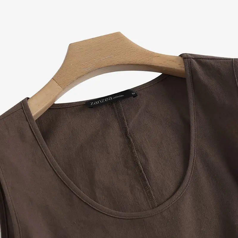 RBB Women's Elegant Sleeveless O-Neck Blouse – Solid Summer Tunic Top