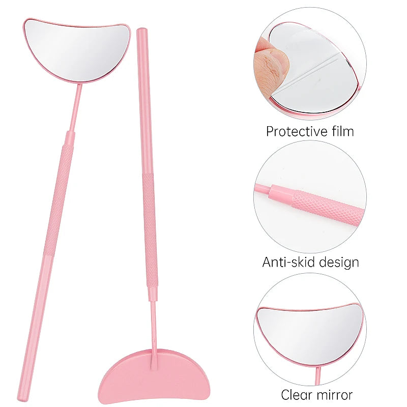 1Pc Moon-Shaped Eyelash Extension Inspection Mirror – Detachable Stainless Steel Lash Tool