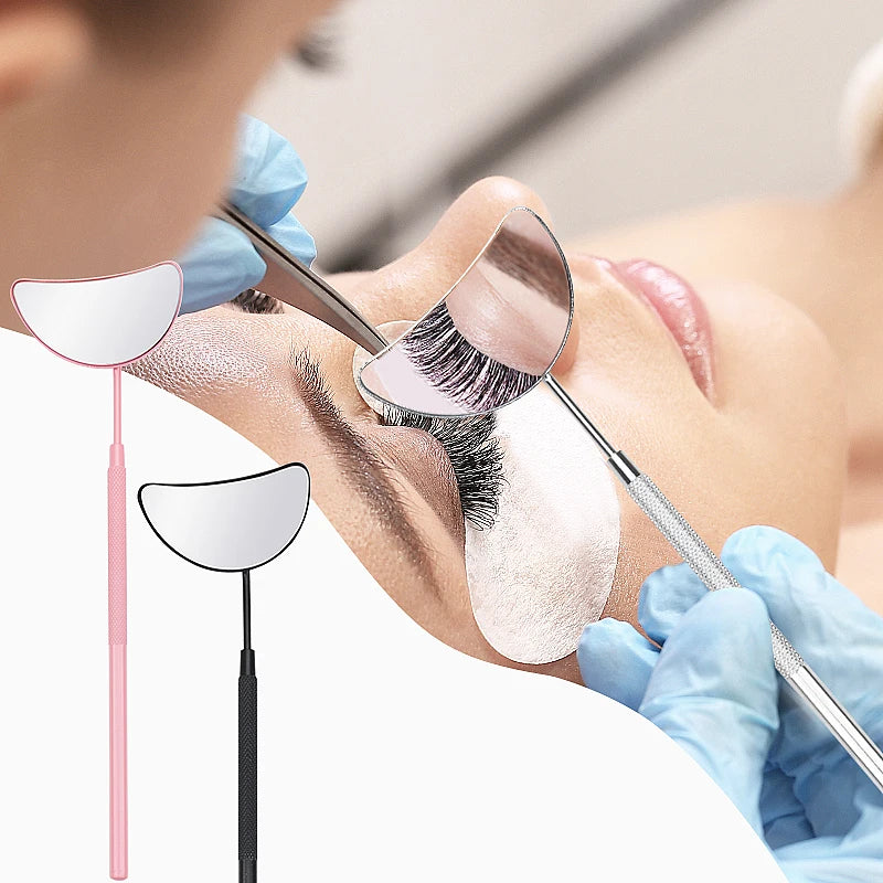 1Pc Moon-Shaped Eyelash Extension Inspection Mirror – Detachable Stainless Steel Lash Tool