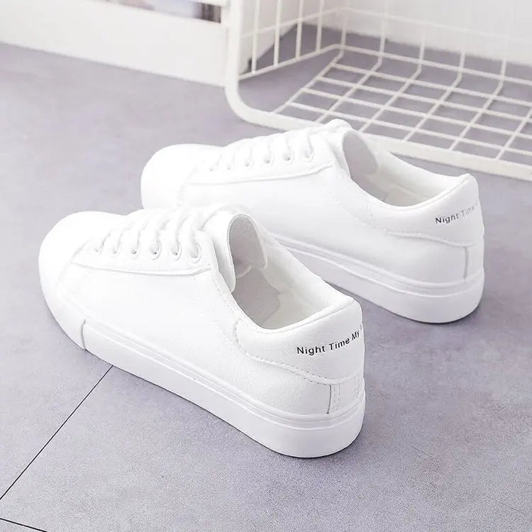 Women’s PU Leather Vulcanized Platform Sneakers – Classic White Casual Shoes