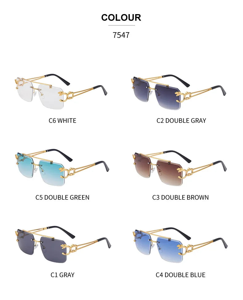 RBB 90168 Women's Fashion Metal Leopard Rimless Sunglasses – Gradient Ocean Film UV400 Double Bridge Design