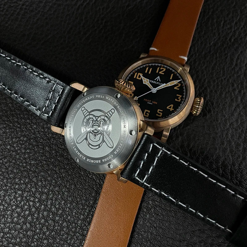 RBB 40mm Men's Bronze Pilot Quartz Wristwatch – 20ATM Waterproof, Luminous, Sapphire