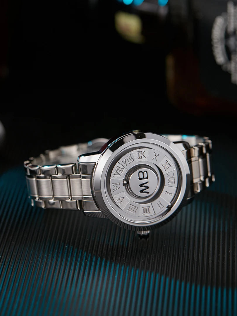 RBB New Men’s Black Stainless Steel Quartz Wristwatch – Magnetic Bead Pointer, Conceptual Dial, Casual Style