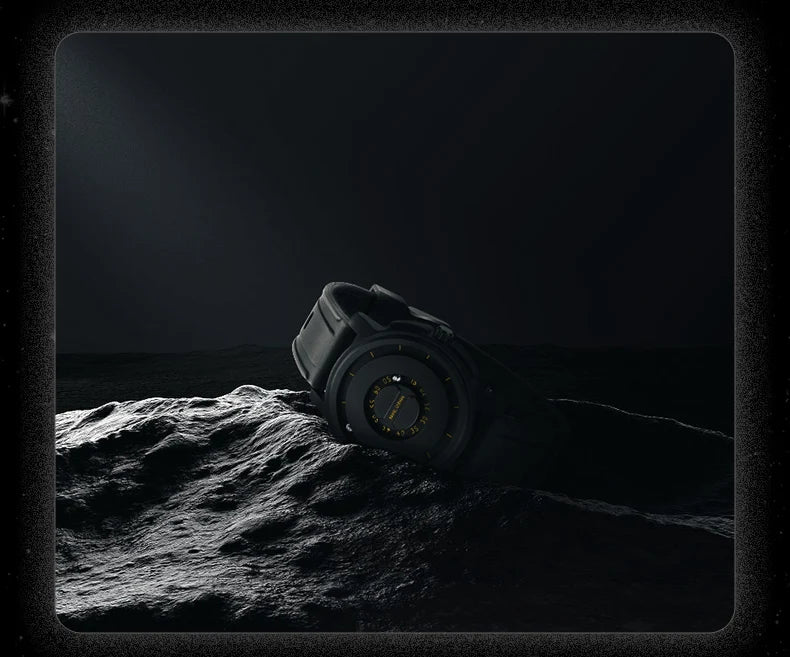 Worn-out watch on a rocky surface with a dark background