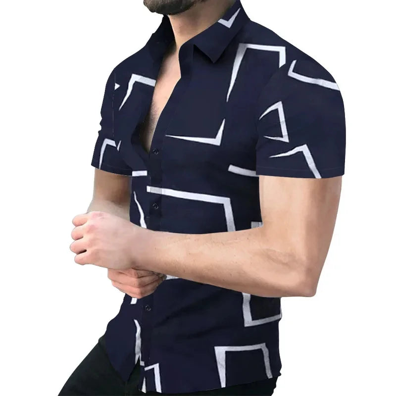 RBB Men's Striped Short Sleeve Button-Up T-Shirt – Turn-Down Collar Casual Summer Fashion Top