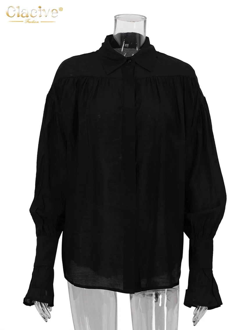 RBB Women's Elegant Pink Office Blouse – Long Sleeve Lapel Classic Shirt Top